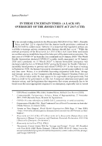 A Lack Of) Oversight of the Biosecurity Act 2015 (Cth