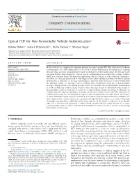 Optical PUF for Non-Forwardable Vehicle Authentication