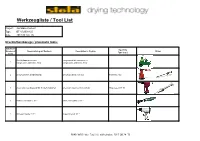 Werkzeugliste / Tool List