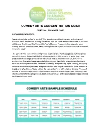 Comedy Arts Concentration Guide Virtual Summer 2020 Program Description