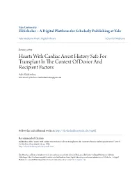 Hearts with Cardiac Arrest History Safe for Transplant in the Context Of