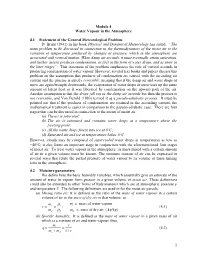 1 Module 4 Water Vapour in the Atmosphere 4.1 Statement of The