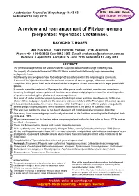 Serpentes: Viperidae: Crotalinae