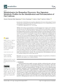 Metabolomics for Biomarker Discovery: Key Signatory Metabolic Profiles