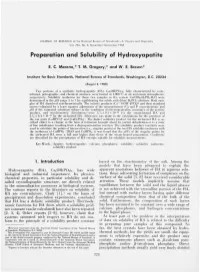 Preparation and Solubility of Hydroxyapatite