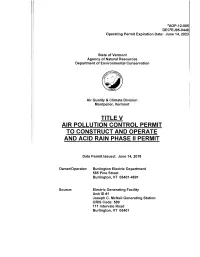 Title V Air Pollution Control Permit to Construct and Operate and Acid Rain Phase Ii Permit