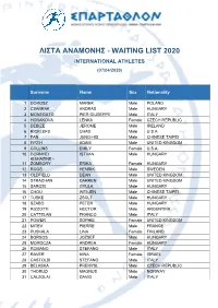 Λιστα Αναμονησ - Waiting List 2020 International Athletes (07/04/2020)