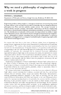 Why We Need a Philosophy of Engineering: a Work in Progress