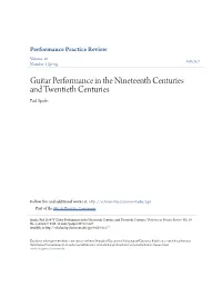 Guitar Performance in the Nineteenth Centuries and Twentieth Centuries Paul Sparks
