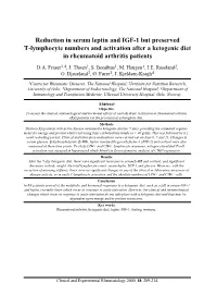 Reduction in Serum Leptin and IGF-1 but Preserved T-Lymphocyte Numbers and Activation After a Ketogenic Diet in Rheumatoid Arthritis Patients