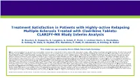 Treatment Satisfaction in Patients with Highly-Active Relapsing Multiple Sclerosis Treated with Cladribine Tablets: CLARIFY-MS Study Interim Analysis