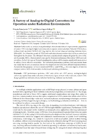 A Survey of Analog-To-Digital Converters for Operation Under Radiation Environments