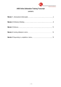 A4ID Online Defamation Training Transcript