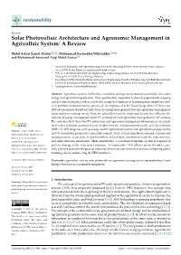 Solar Photovoltaic Architecture and Agronomic Management in Agrivoltaic System: a Review