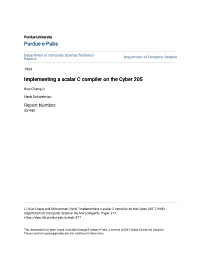 Implementing a Scalar C Compiler on the Cyber 205