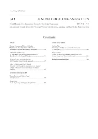 KO KNOWLEDGE ORGANIZATION Contents