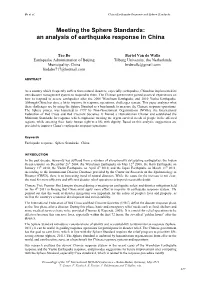 Meeting the Sphere Standards: an Analysis of Earthquake Response in China