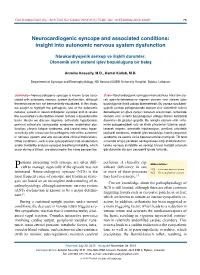 Neurocardiogenic Syncope and Associated Conditions: Insight Into Autonomic Nervous System Dysfunction