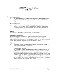ERM-INV Model Solutions Fall 2014