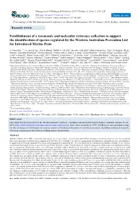 Establishment of a Taxonomic and Molecular Reference Collection to Support the Identification of Species Regulated by the Wester
