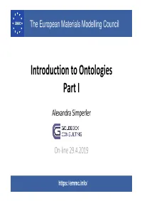 Introduction to Ontologies Part I