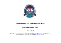 AFL Community Club Improvement Program Current Accredited Clubs
