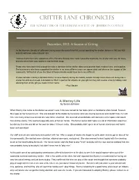 CRITTER LANE CHRONICLES the Summary of an Interesting Point