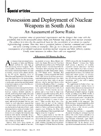 Possession and Deployment of Nuclear Weapons in South Asia an Assessment of Some Risks