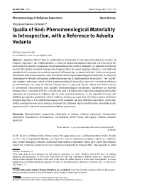 Qualia of God: Phenomenological Materiality in Introspection, with a Reference to Advaita Vedanta