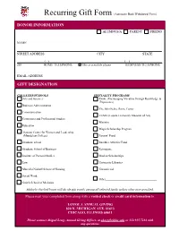 Recurring Gift Form (Automatic Bank Withdrawal Form)