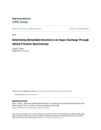 Determining Metastable Densities in an Argon Discharge Through Optical Emission Spectroscopy