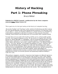 History of Hacking Part 1: Phone Phreaking Bruce Nikkel