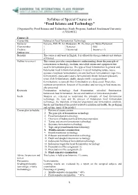 Syllabus of Special Course on “Food Science and Technology” [Organized by Food Science and Technology Study Program, Jenderal Soedirman University (UNSOED)]