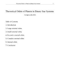 Theoretical Orbits of Planets in Binary Star Systems 1