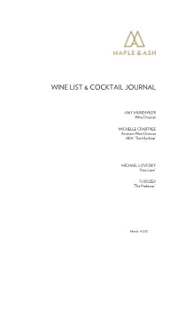 Wine List & Cocktail Journal