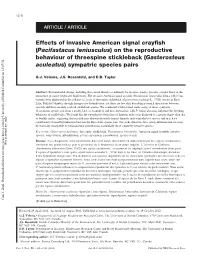Effects of Invasive American Signal Crayfish (Pacifastacus Leniusculus)