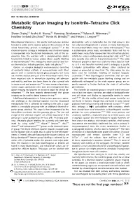 Metabolic Glycan Imaging by Isonitriletetrazine Click Chemistry