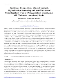 Proximate Composition, Mineral Content, Phytochemical Screening and Anti-Nutritional Constituents of Walnut (Tetracarpidium Conophorum OR Plukenetia Conophora) Seeds