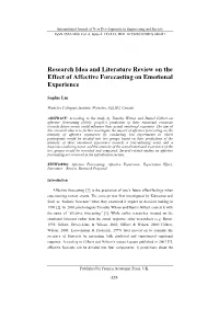 Research Idea and Literature Review on the Effect of Affective Forecasting on Emotional Experience