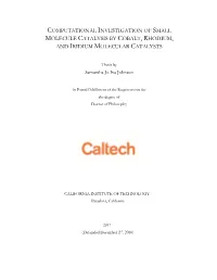 Computational Investigation of Small Molecule Catalysis by Cobalt, Rhodium, and Iridium Molecular Catalysts