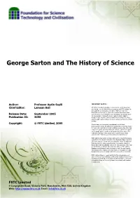 George Sarton and the History of Science