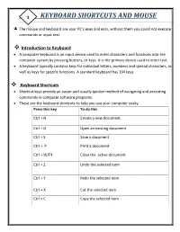 Keyboard Shortcuts and Mouse