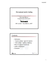 Perceptual Audio Coding Contents