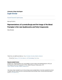 Representations of Lucrezia Borgia and the Image of the Moral Exemplar in the Late Quattrocento and Early Cinquecento