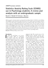 Statistics Anxiety Rating Scale (STARS) Use in Psychology Students: a Review and Analysis with an Undergraduate Sample Rachel J
