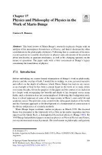Physics and Philosophy of Physics in the Work of Mario Bunge
