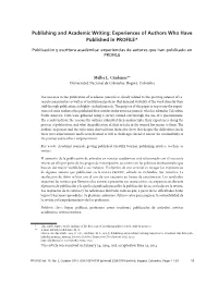 Publishing and Academic Writing: Experiences of Authors Who Have