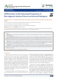 Apbvariation in the Functional Properties of Barringtonia Asiatica Extract on Selected Pathogens