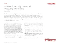 Mcafee Potentially Unwanted Programs (PUP) Policy March, 2018