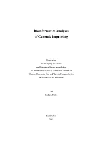 Bioinformatics Analyses of Genomic Imprinting